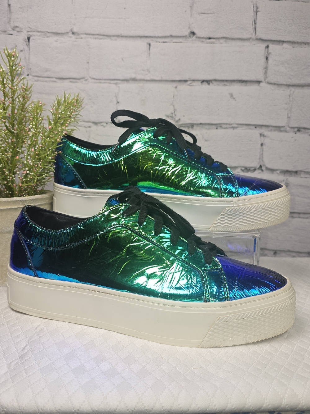 LOEFFLER RANDALL MIKO IRIDESCENT PLATFORM LEATHER SNEAKERS WOMENS SIZE 11
